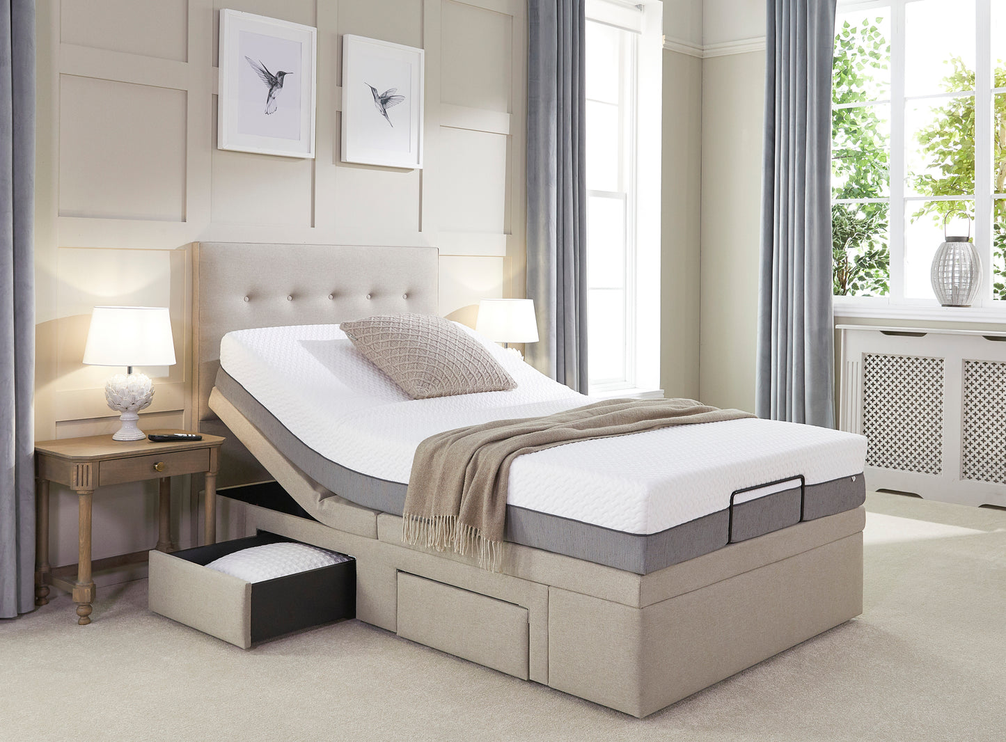 Emerald Motion Divan Adjustable Bed With A Natural 2500 Pocket Sprung Medium Feel Mattress VAT FREE