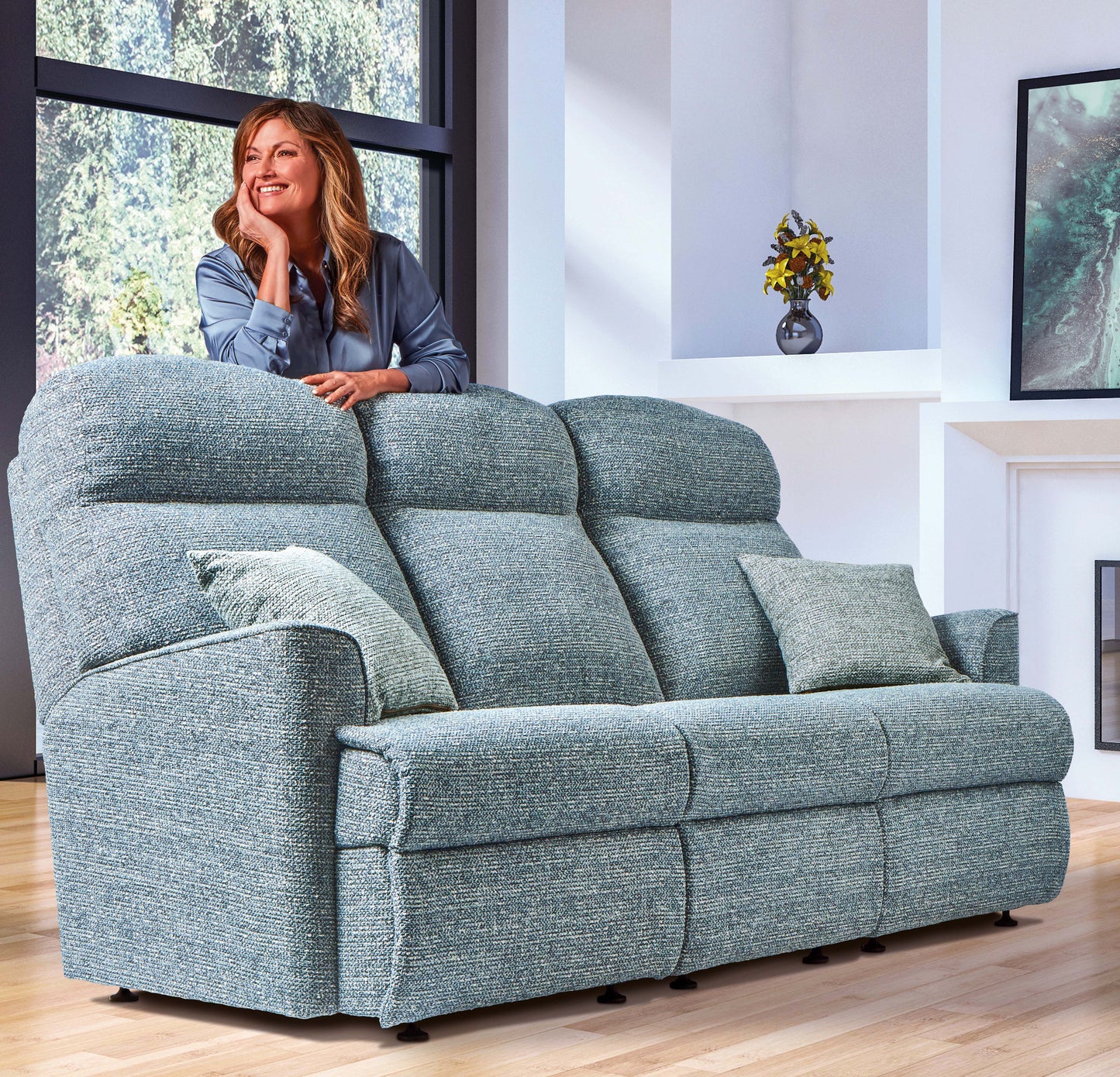 Sherborne Harrow Three Seater Electric Powered Reclining Fabric Sofa