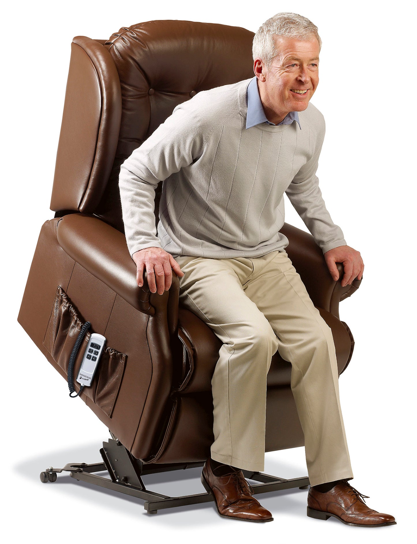 Sherborne Lynton Single Motor Leather Rise And Recliner Armchair VAT FREE