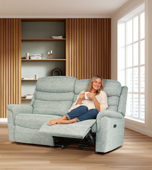 Sherborne Leyburn Two Seater Lounger Electric Powered Reclining Fabric Sofa With Headrest Adjustment Option