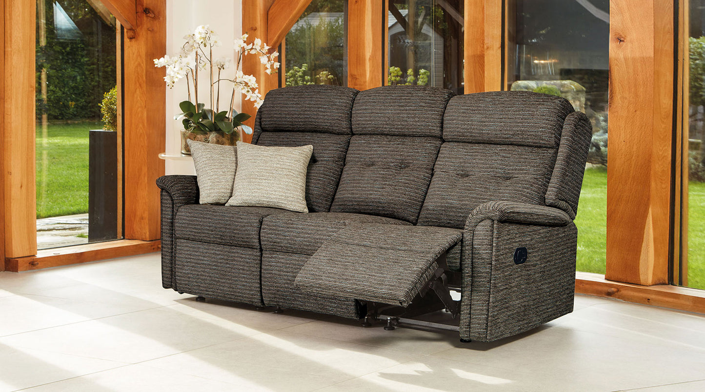 Sherborne Roma Three Seater Electric Reclining Fabric Sofa With Headrest Adjustment Option