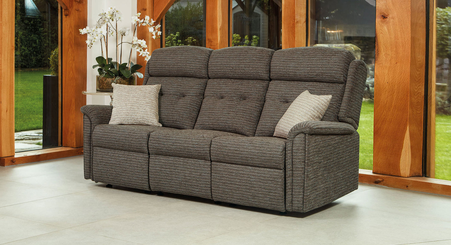 Sherborne Roma Three Seater Electric Reclining Fabric Sofa With Headrest Adjustment Option