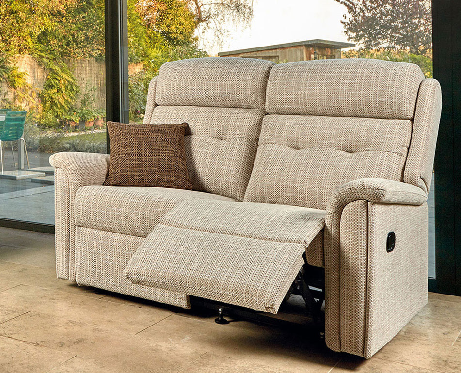 Sherborne Roma Two Seater Electric Reclining Fabric Sofa With Headrest Adjustment Option