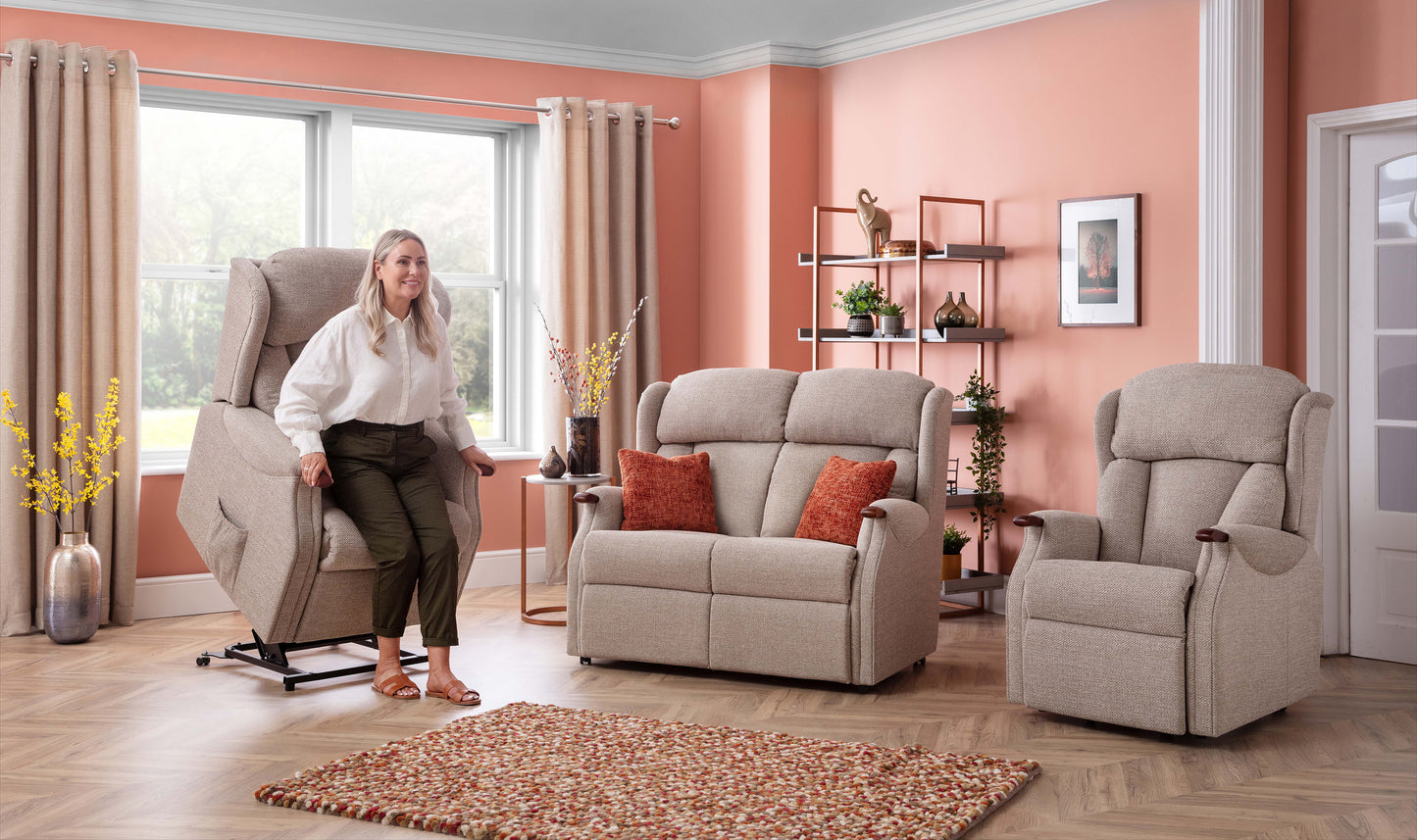 Celebrity Canterbury Dual Motor Rise And Recliner Fabric Armchair With Mammoth Foam & Lumbar & Headrest Adjustment Option VAT FREE