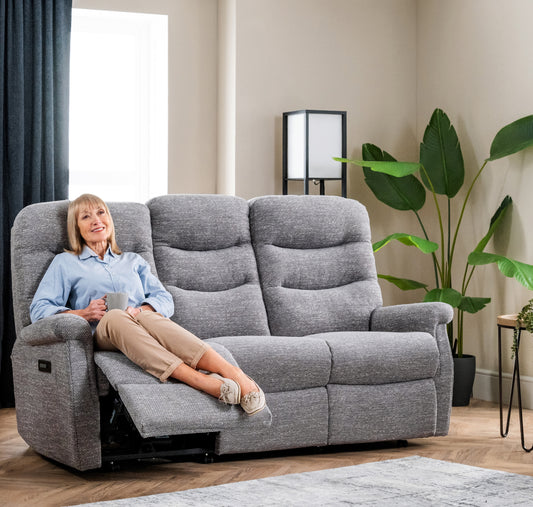 Celebrity Hollingwell Three Seater Settee Electric Powered Reclining Fabric Sofa With Mammoth Foam & Lumbar & Headrest Adjustment Option