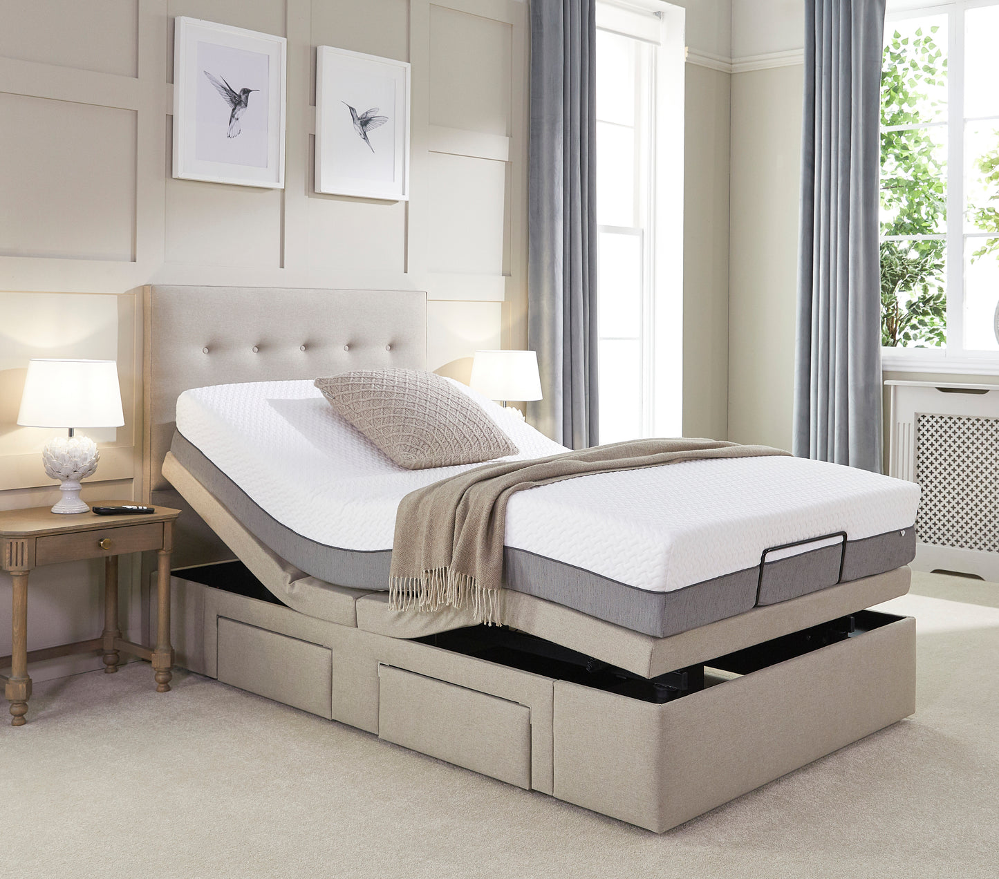 Emerald Motion Divan Adjustable Bed With A Natural 2500 Pocket Sprung Medium Feel Mattress VAT FREE