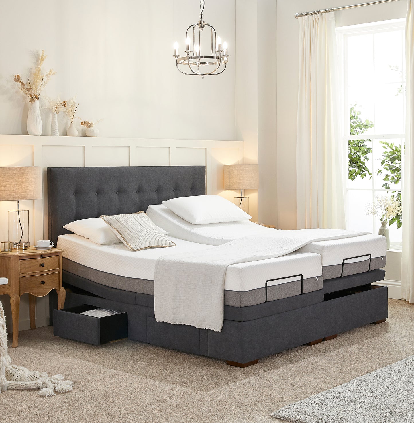 Emerald Motion Divan Adjustable Bed With A Natural 2500 Pocket Sprung Medium Feel Mattress VAT FREE