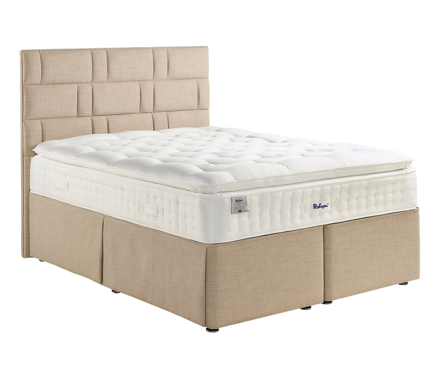 Relyon Bourton Natural Luxury Pillow Top 2150 Pocket Sprung Luxurious Hand Made Medium Feel Divan Bed Set