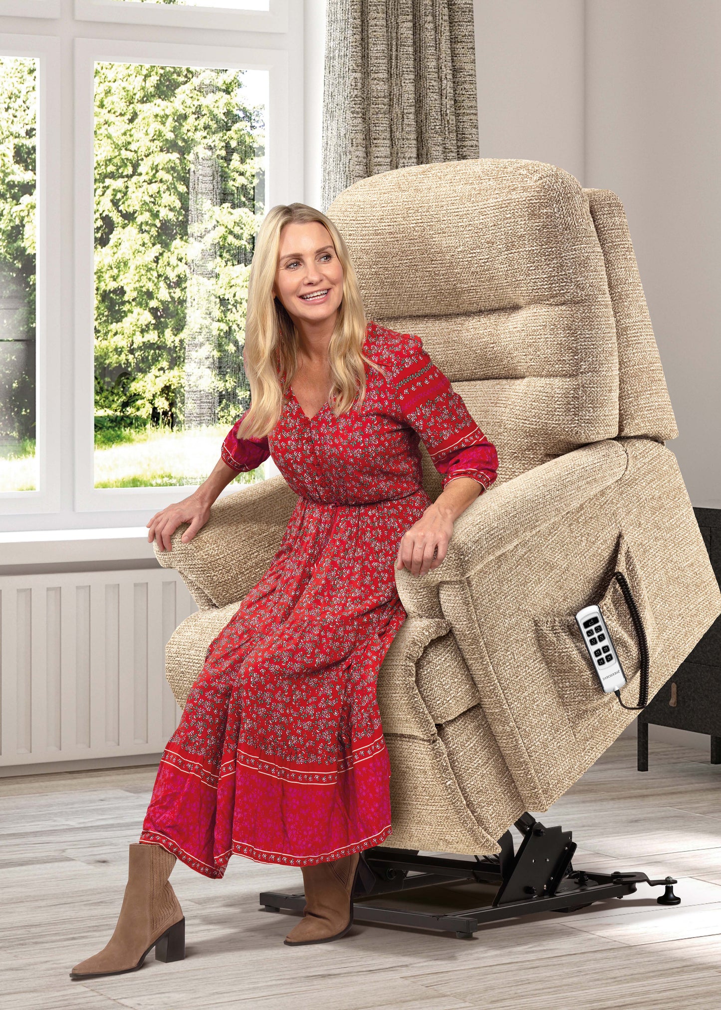 Sherborne Beaumont Cloud Comfort Triple Motor Fabric Riser Recliner Armchair With Lumbar & Headrest Adjustment Option VAT FREE