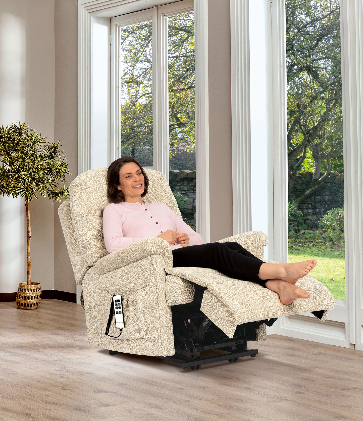 Sherborne Beaumont Cloud Comfort Triple Motor Fabric Riser Recliner Armchair With Lumbar & Headrest Adjustment Option VAT FREE