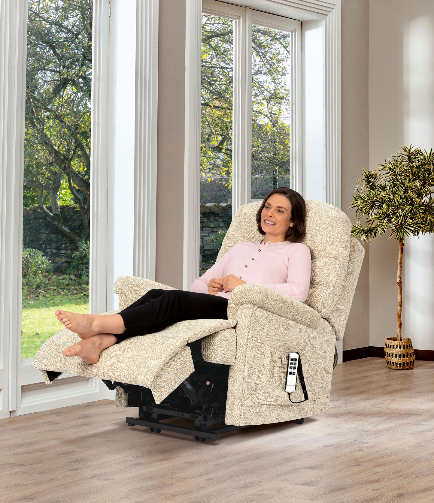 Sherborne Beaumont Cloud Comfort Triple Motor Fabric Riser Recliner Armchair With Lumbar & Headrest Adjustment Option VAT FREE