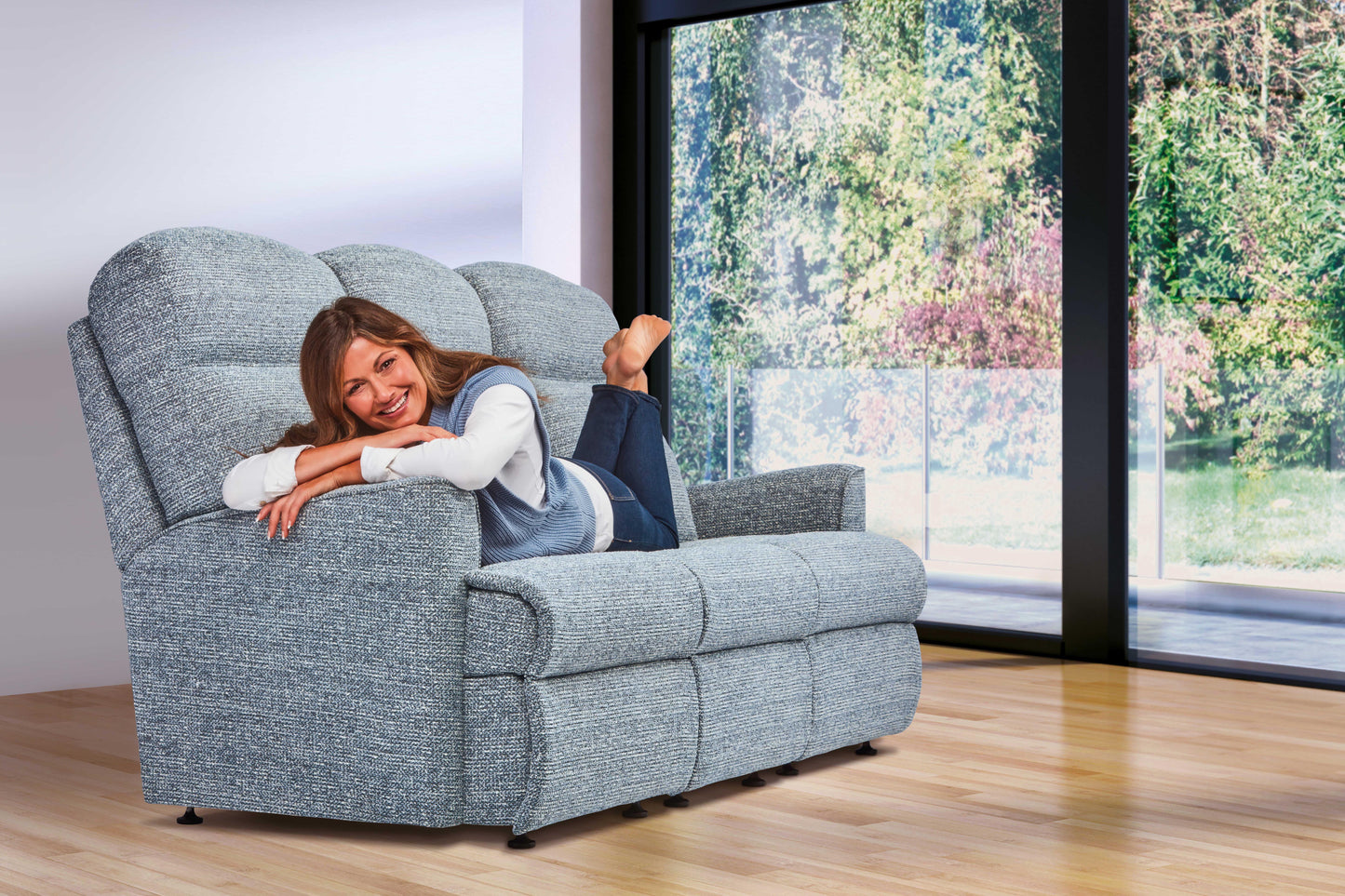 Sherborne Harrow Three Seater Electric Powered Reclining Fabric Sofa
