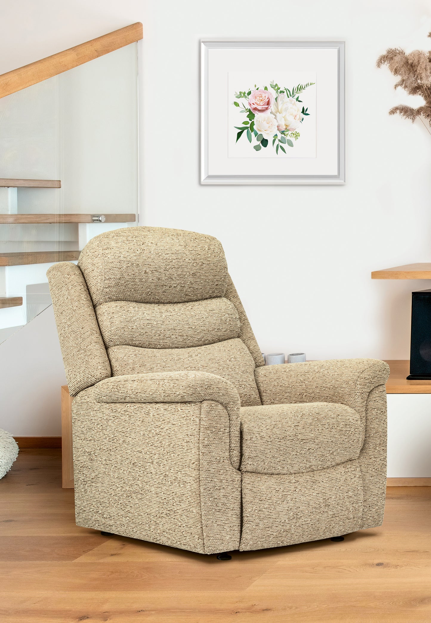 Sherborne Leyburn Electric Powered Fabric Recliner Armchair With Headrest Adjustment Option