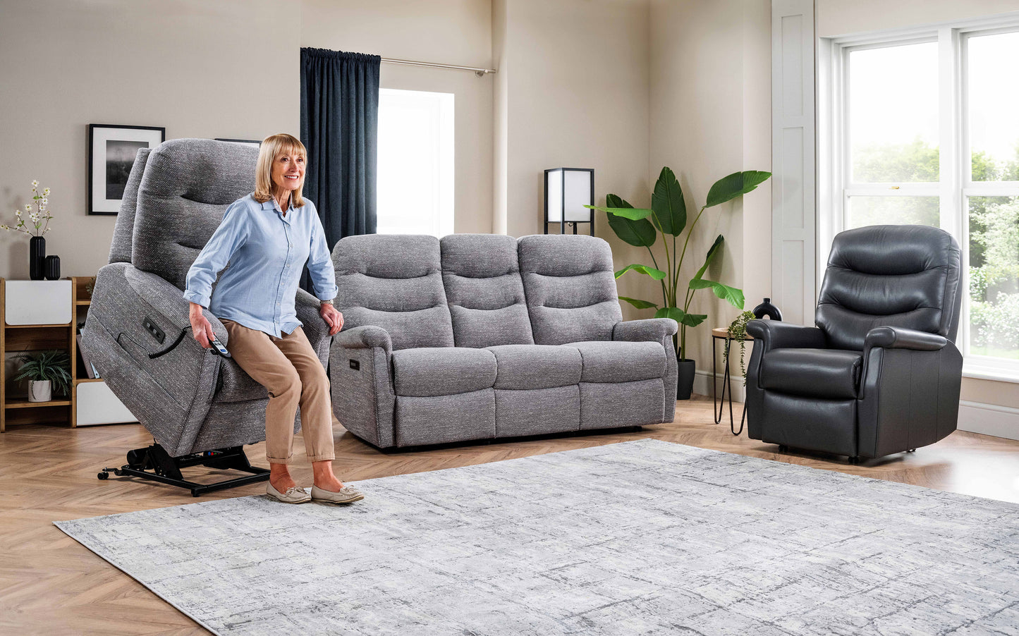 Celebrity Hollingwell Three Seater Settee Manual Reclining Fabric Sofa With Mammoth Foam