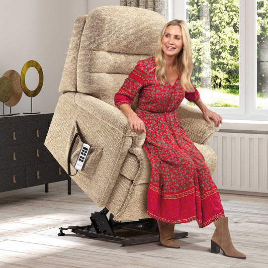 Sherborne Beaumont Dual Motor Fabric Riser Recliner Armchair With Lumbar & Headrest Adjustment Option VAT FREE