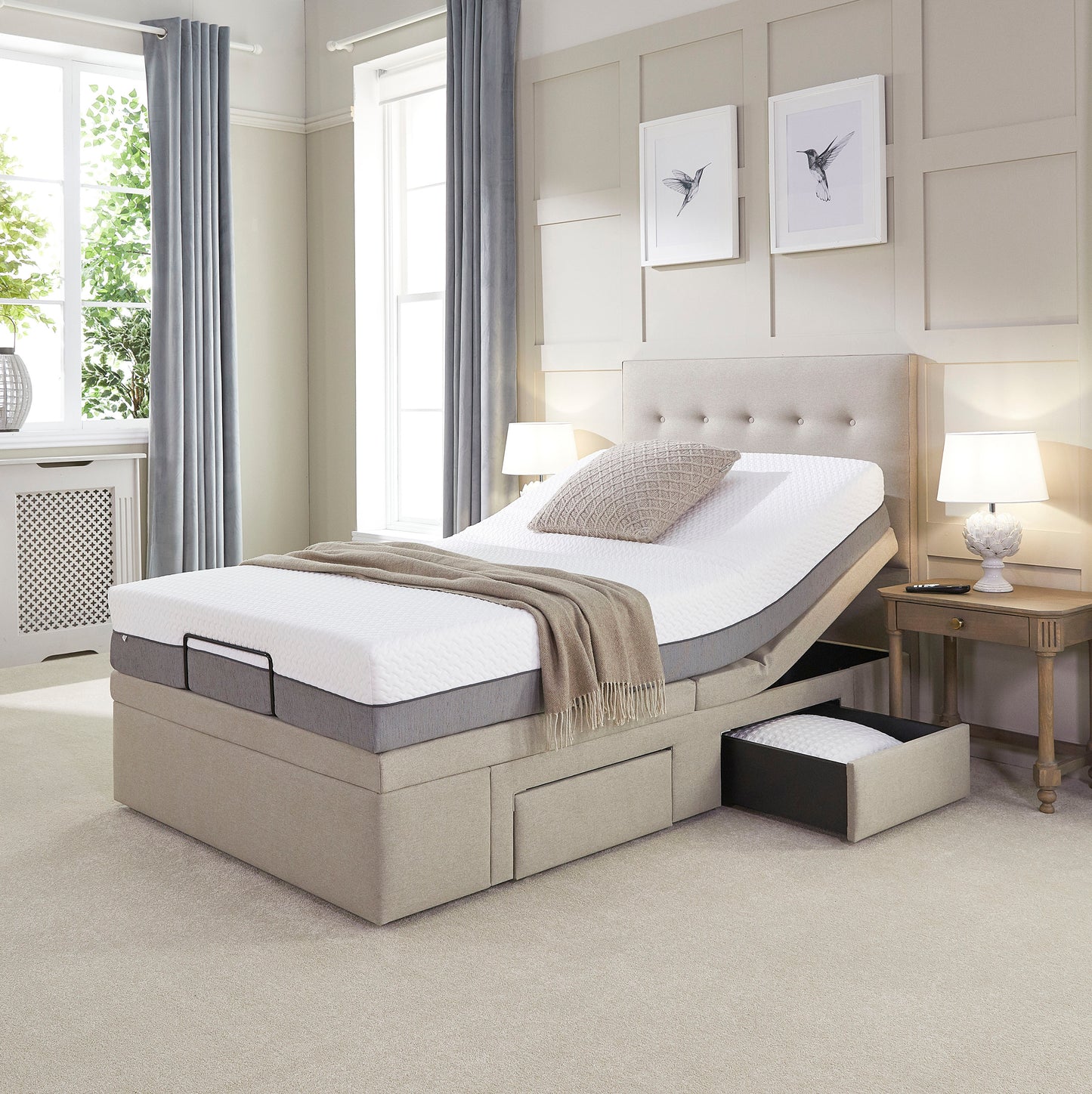 Emerald Motion Divan Adjustable Bed With An Emporia Pocket Sprung Soft, Medium Or Firm Feel Mattress VAT FREE