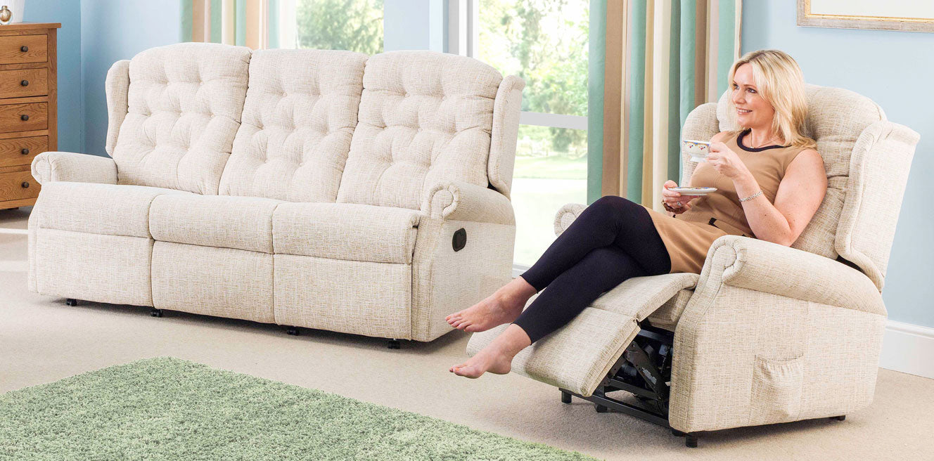 Celebrity Woburn Three Seater Settee Manual Reclining Fabric Sofa With Mammoth Foam