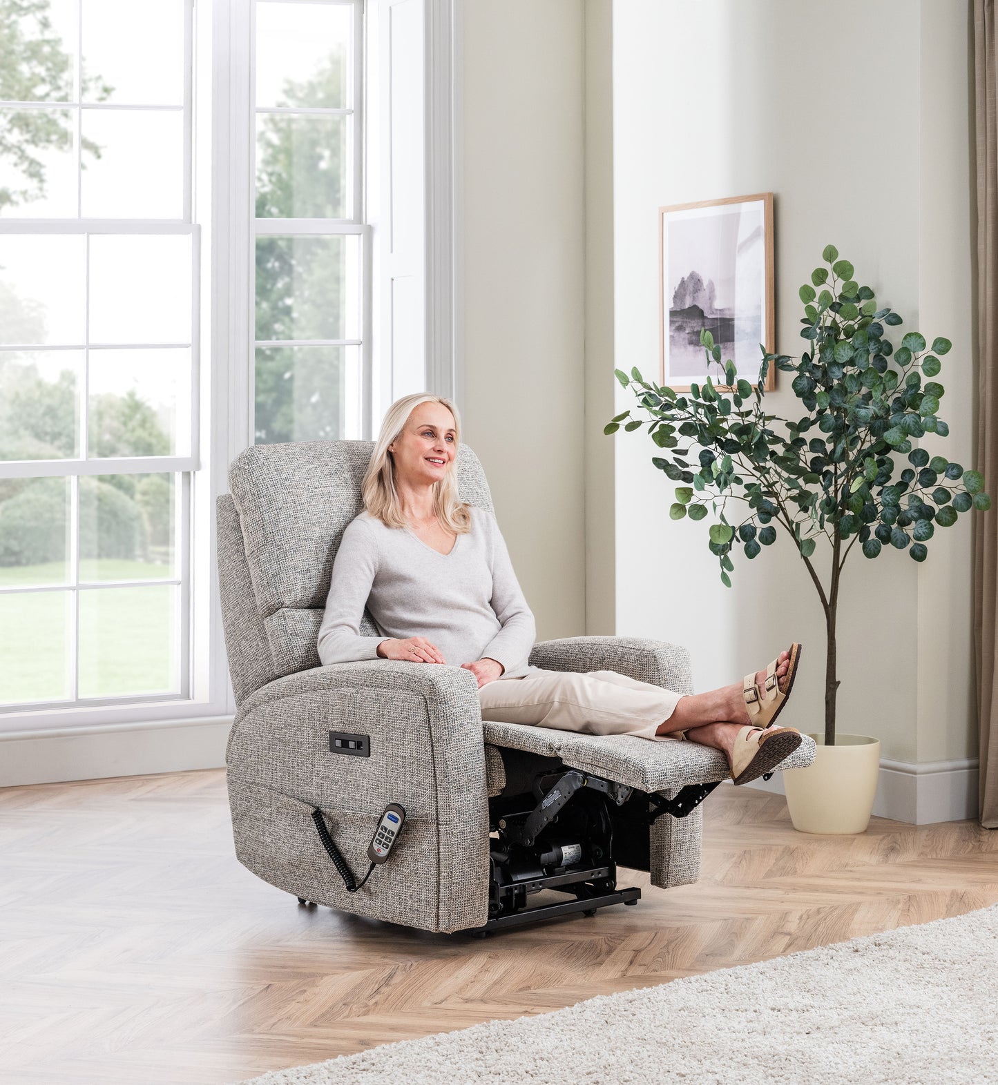 Celebrity Southwell Electric Powered Recliner Fabric Armchair With Mammoth Foam & Lumbar & Headrest Adjustment Option