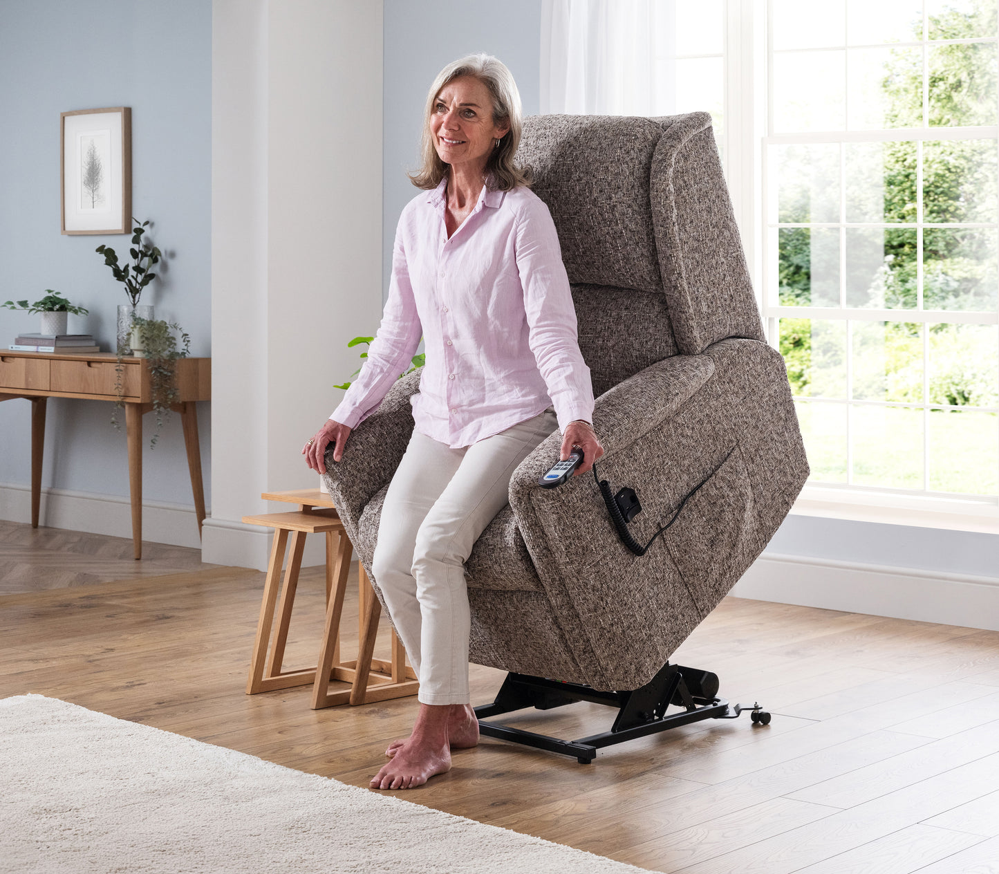 Celebrity Farndon Dual Motor Rise And Recliner Fabric Armchair With Mammoth Foam & Lumbar & Headrest Adjustment Option VAT FREE