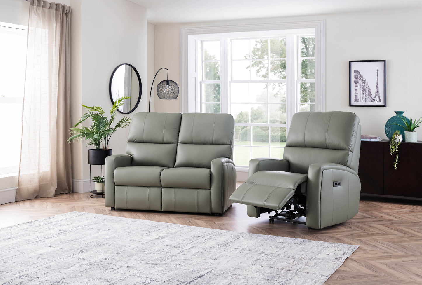 Celebrity Southwell Three Seater Electric Powered Reclining Leather Sofa With Lumbar & Headrest Adjustment Option