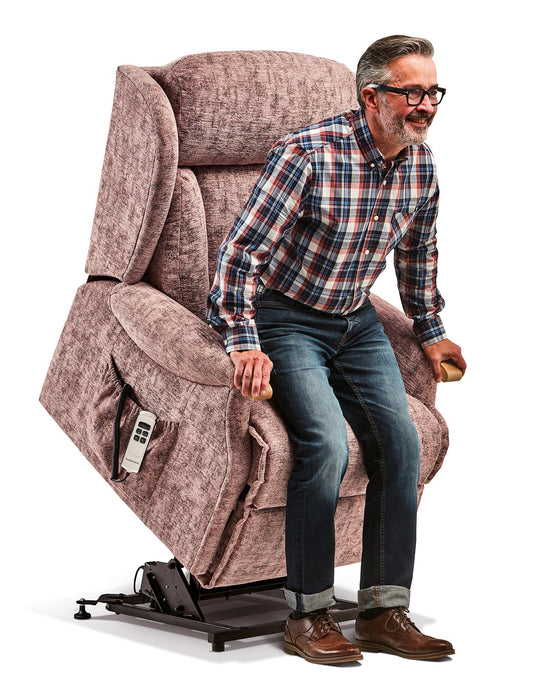 Sherborne Cartmel Knuckle Single Motor Fabric Riser Recliner Armchair With Lumbar & Headrest Adjustment Option VAT FREE