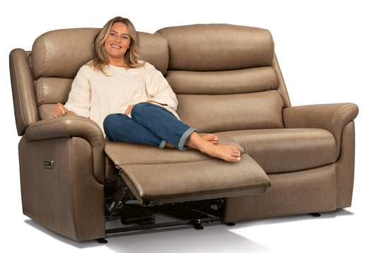 Sherborne Leyburn Two Seater Lounger Electric Powered Reclining Leather Sofa With Headrest Adjustment Option