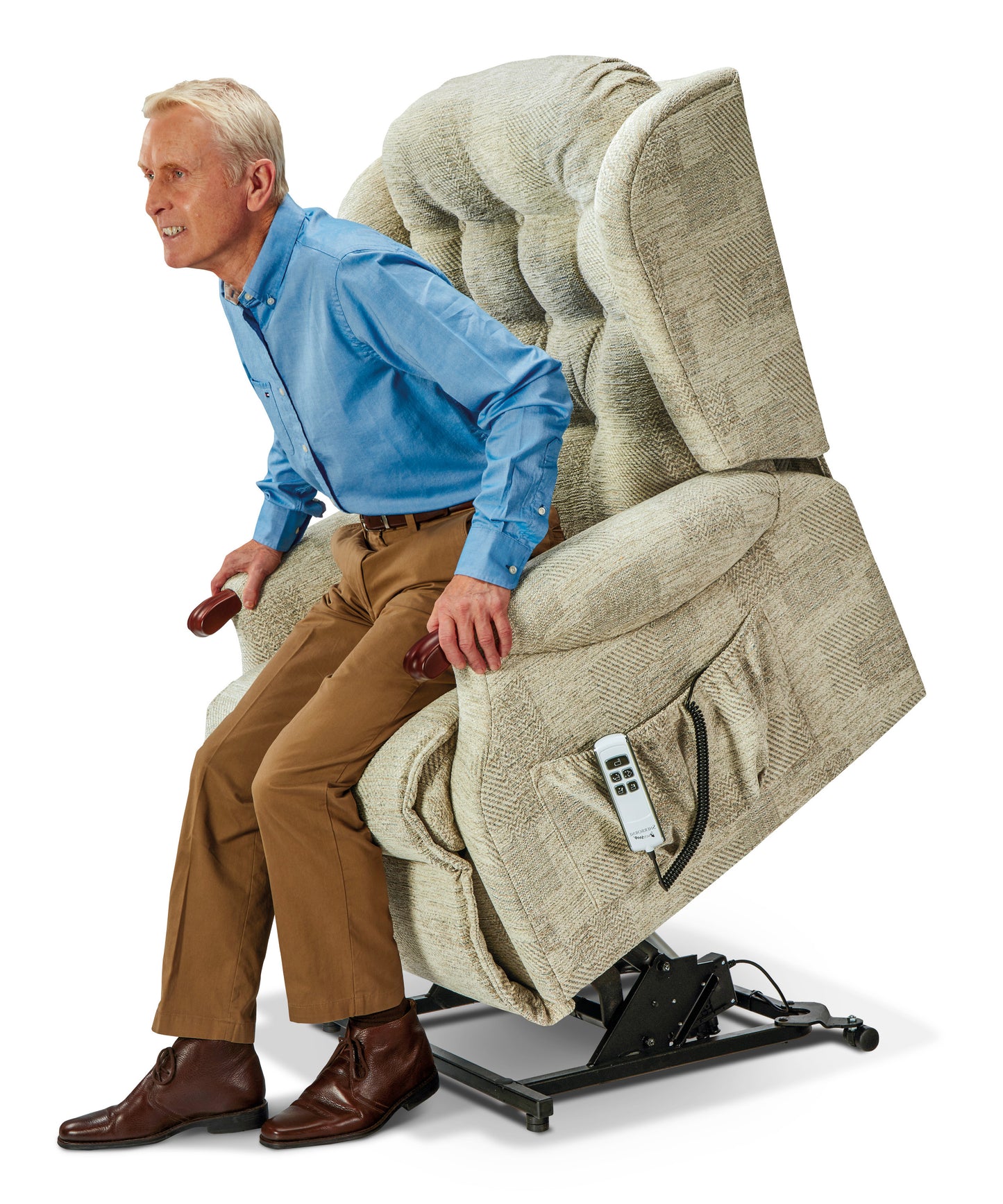 Sherborne Lynton Knuckle Single Motor Fabric Rise And Recliner Armchair VAT FREE