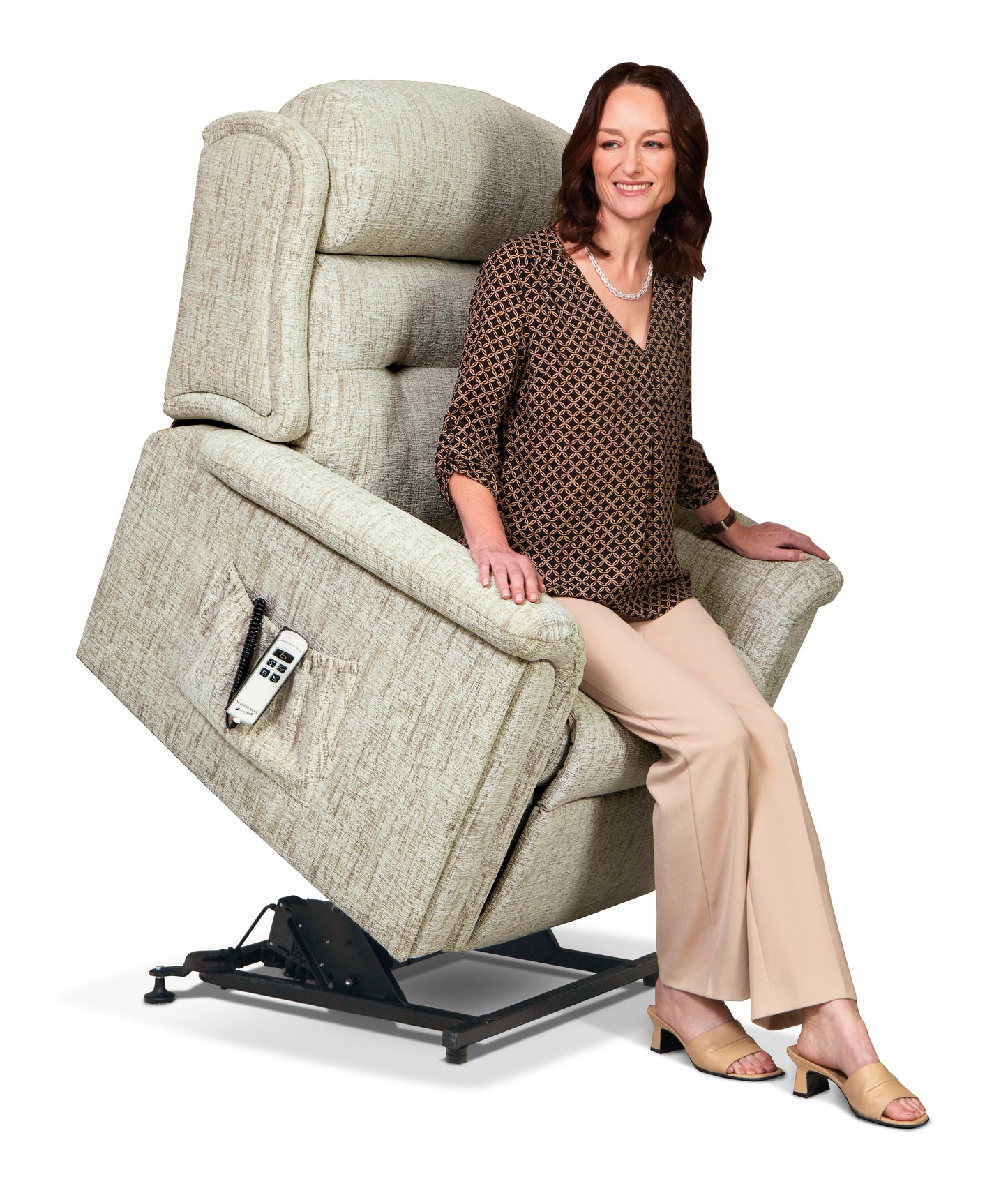 Sherborne Roma Single Motor Fabric Rise And Recliner Armchair With Lumbar & Headrest Adjustment Option VAT FREE