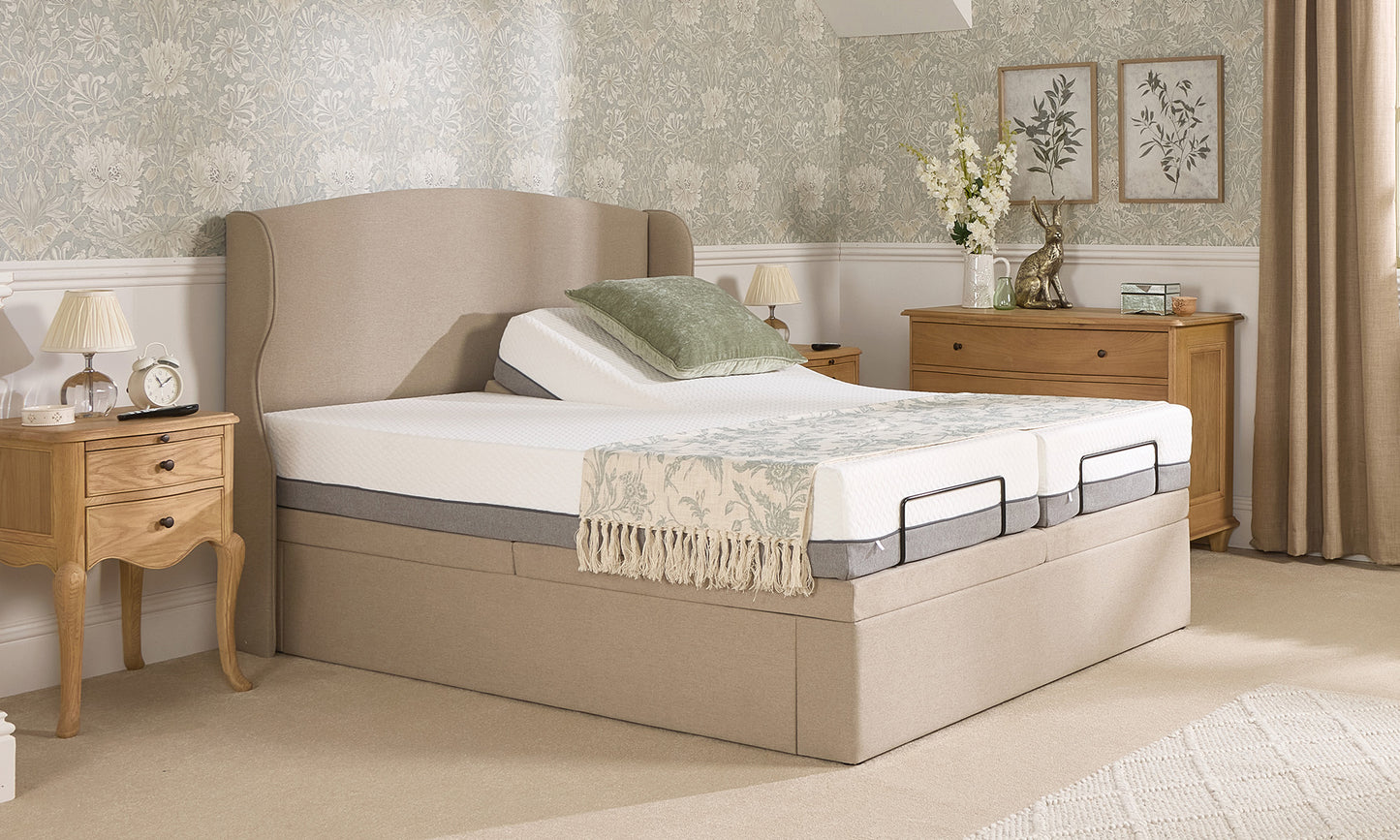 Ruby Motion Divan Adjustable Bed With A Natural 2500 Pocket Sprung Medium Feel Mattress VAT FREE