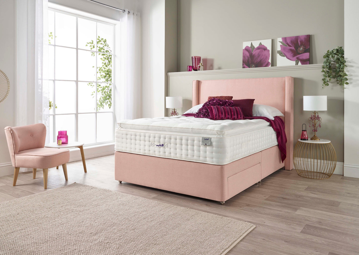 Relyon Henley Natural Luxury Pillow Top 3000 Pocket Sprung Luxurious Hand Made Medium Feel Divan Bed Set