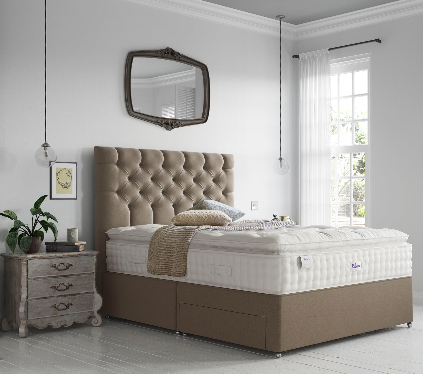 Relyon Luxury Silk Pillow Top 2850 Pocket Sprung Luxurious Hand Made Medium To Soft Feel Divan Bed Set