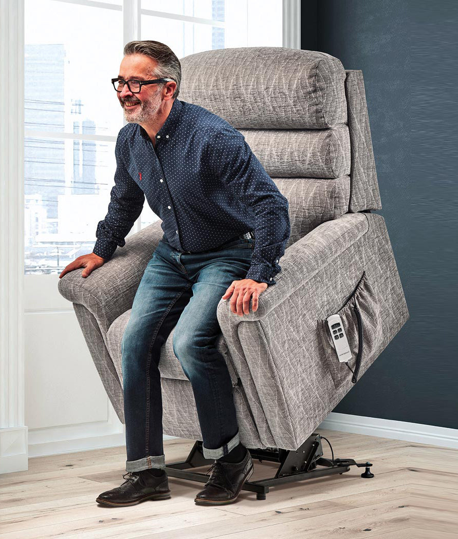 Sherborne Comfi-Sit Single Motor Fabric Riser Recliner Armchair With Lumbar & Headrest Adjustment Option VAT FREE
