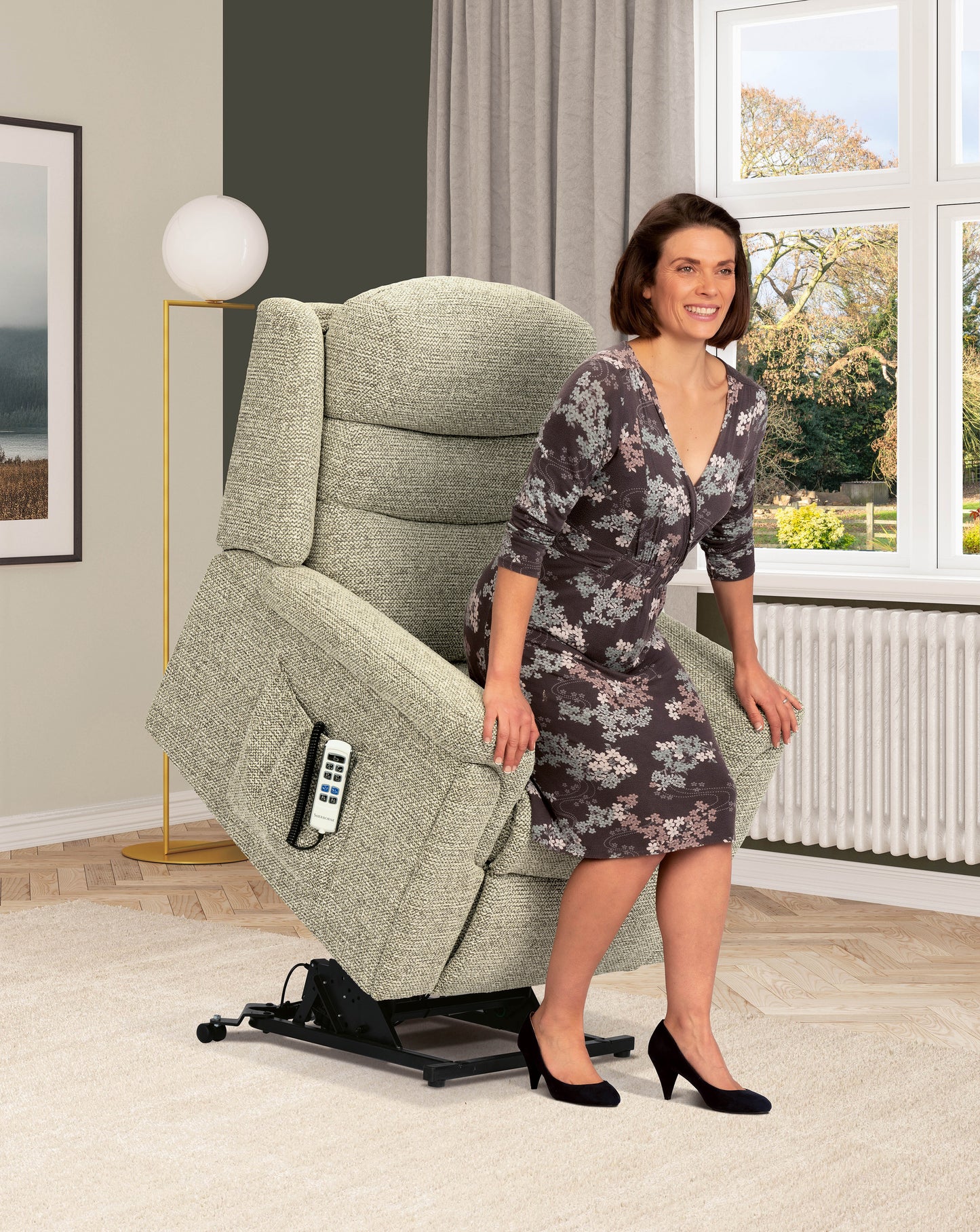Sherborne Leyburn Dual Motor Fabric Rise And Recliner Armchair With Lumbar & Headrest Adjustment Option VAT FREE