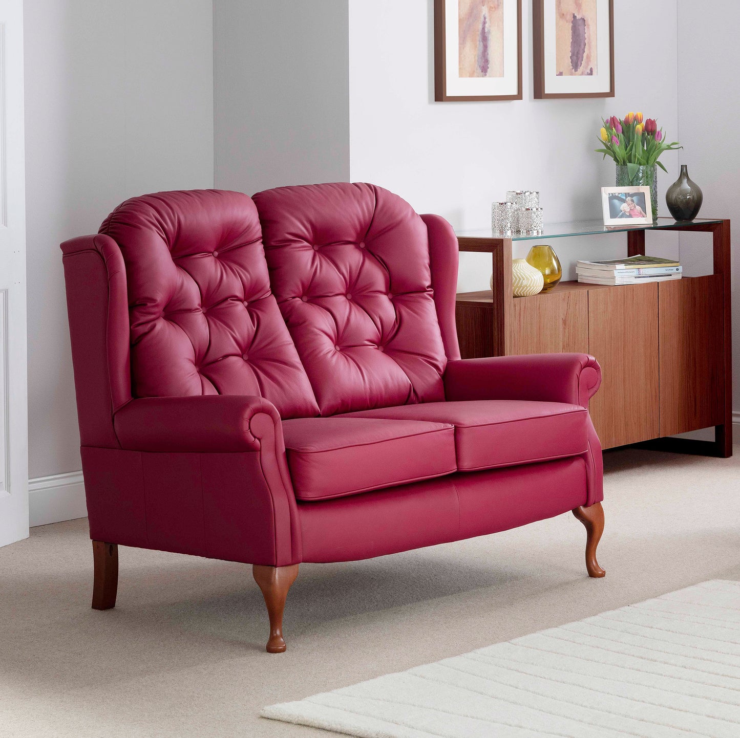 Celebrity Woburn Legged Fixed Leather Fireside Two Seater Settee