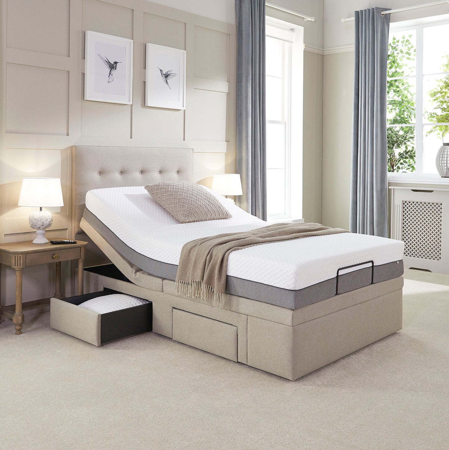 Emerald Motion Divan Adjustable Bed With A Memory Foam Medium Firm Feel Mattress VAT FREE