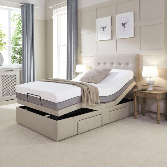 Emerald Motion Divan Adjustable Bed With A Gel 1000 Pocket Sprung Soft Medium Feel Mattress VAT FREE